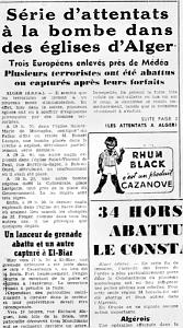 attentats contre eglises alger 30 decembre 1956